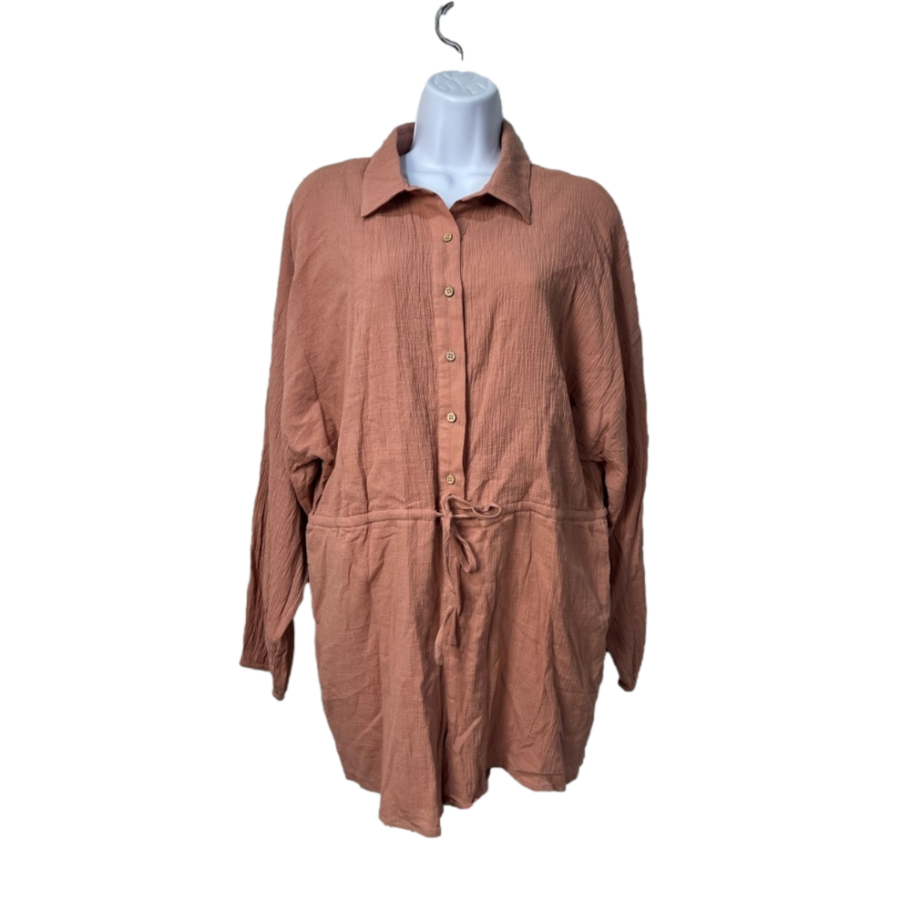 Lulu's Womens Size M Burnt Orange Long Sleeve Romper Button Up Drawstring nwt